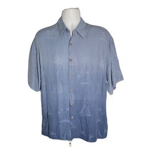 Campia Moda Button Up Collard Shirt ~ Sz L ~ Blue ~ Short Sleeve ~ Sailboats